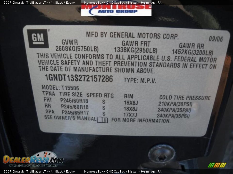 2007 Chevrolet TrailBlazer LT 4x4 Black / Ebony Photo #11