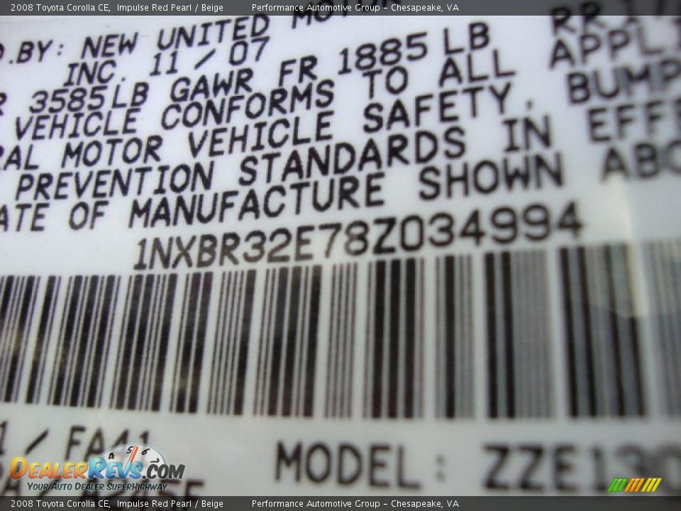 2008 Toyota Corolla CE Impulse Red Pearl / Beige Photo #21