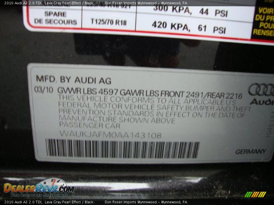 2010 Audi A3 2.0 TDI Lava Gray Pearl Effect / Black Photo #35