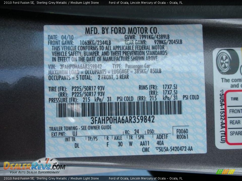 2010 Ford Fusion SE Sterling Grey Metallic / Medium Light Stone Photo #13