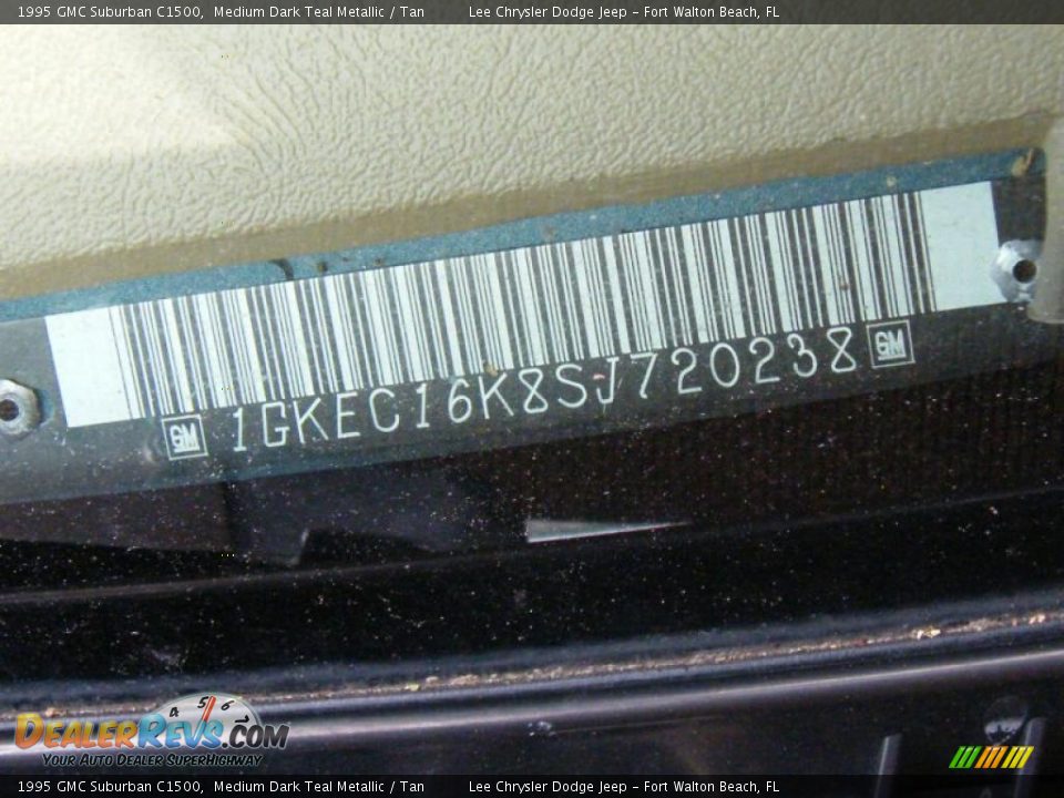 1995 GMC Suburban C1500 Medium Dark Teal Metallic / Tan Photo #30