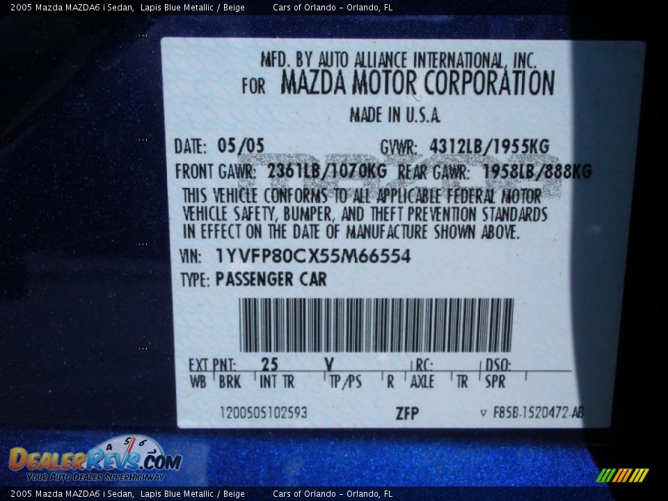 2005 Mazda MAZDA6 i Sedan Lapis Blue Metallic / Beige Photo #24