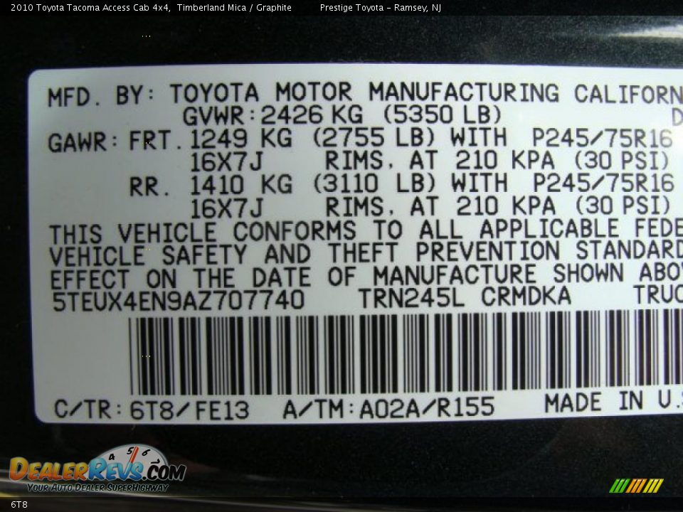 Toyota Color Code 6T8 Timberland Mica