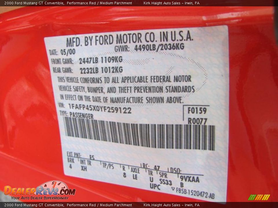 2000 Ford Mustang GT Convertible Performance Red / Medium Parchment Photo #30