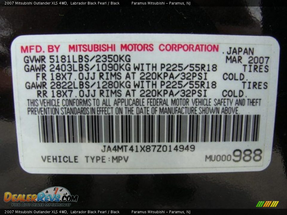 2007 Mitsubishi Outlander XLS 4WD Labrador Black Pearl / Black Photo #16