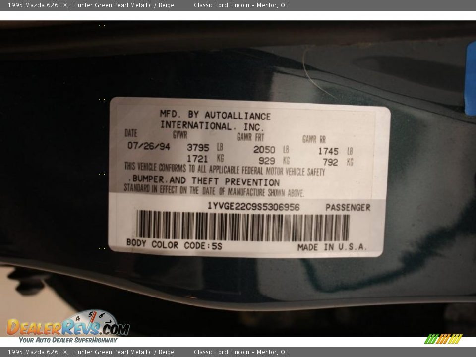 1995 Mazda 626 LX Hunter Green Pearl Metallic / Beige Photo #22