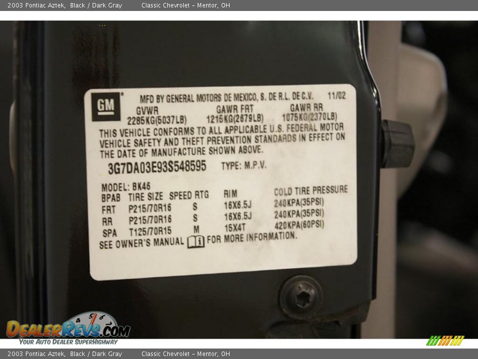 2003 Pontiac Aztek Black / Dark Gray Photo #27