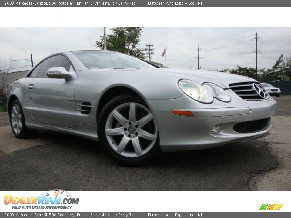 2003 Mercedes-Benz SL 500 Roadster Brilliant Silver Metallic / Berry Red Photo #2