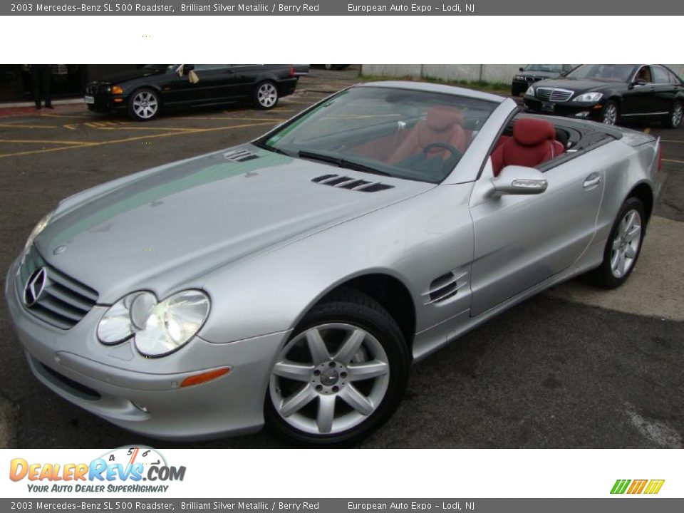 2003 Mercedes-Benz SL 500 Roadster Brilliant Silver Metallic / Berry Red Photo #14