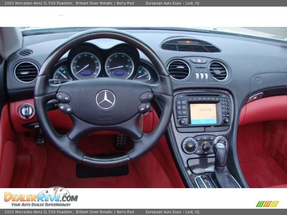 2003 Mercedes-Benz SL 500 Roadster Brilliant Silver Metallic / Berry Red Photo #15