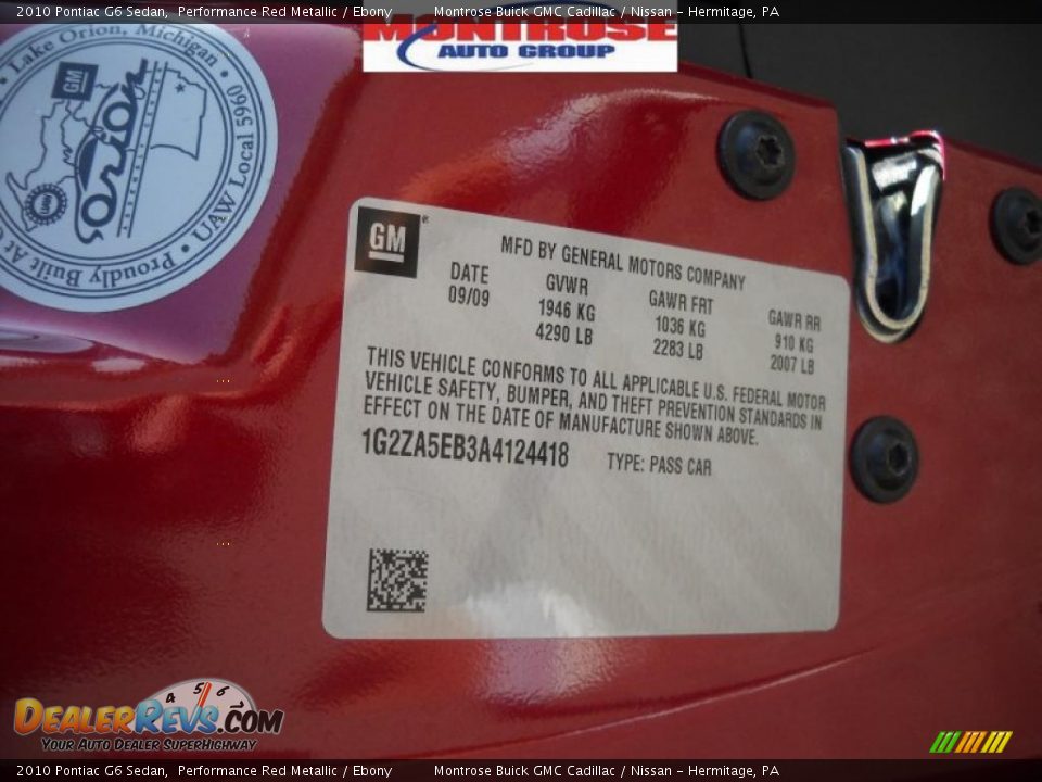2010 Pontiac G6 Sedan Performance Red Metallic / Ebony Photo #11