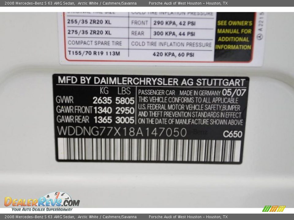 2008 Mercedes-Benz S 63 AMG Sedan Arctic White / Cashmere/Savanna Photo #10