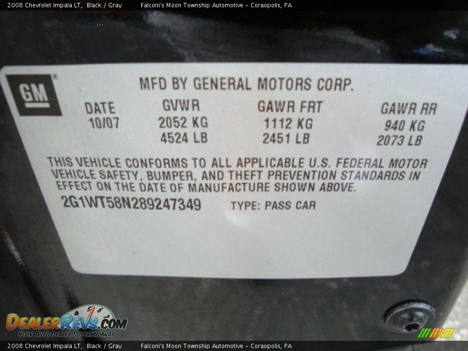 2008 Chevrolet Impala LT Black / Gray Photo #14
