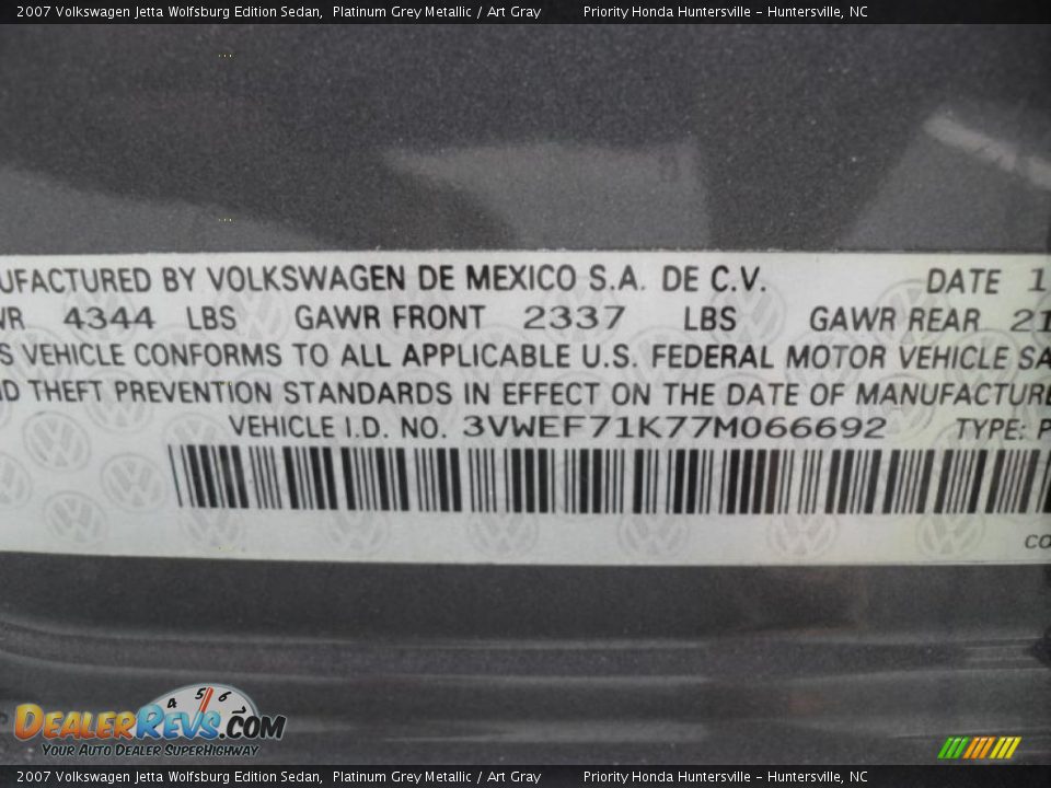 2007 Volkswagen Jetta Wolfsburg Edition Sedan Platinum Grey Metallic / Art Gray Photo #10