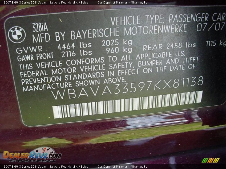 2007 BMW 3 Series 328i Sedan Barbera Red Metallic / Beige Photo #19