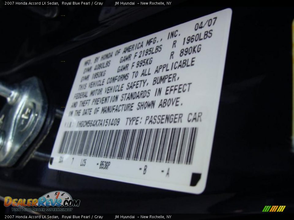 2007 Honda Accord LX Sedan Royal Blue Pearl / Gray Photo #25
