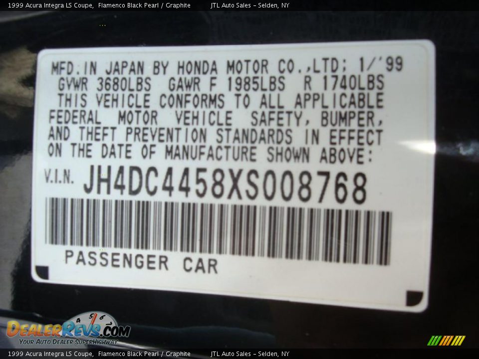 1999 Acura Integra LS Coupe Flamenco Black Pearl / Graphite Photo #17