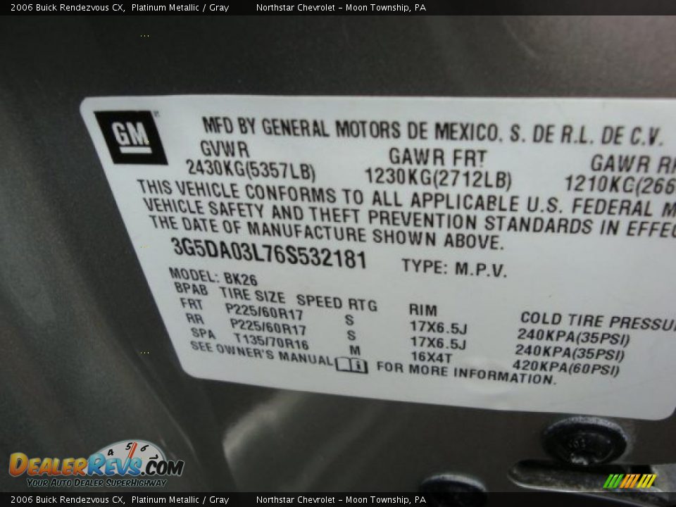 2006 Buick Rendezvous CX Platinum Metallic / Gray Photo #14