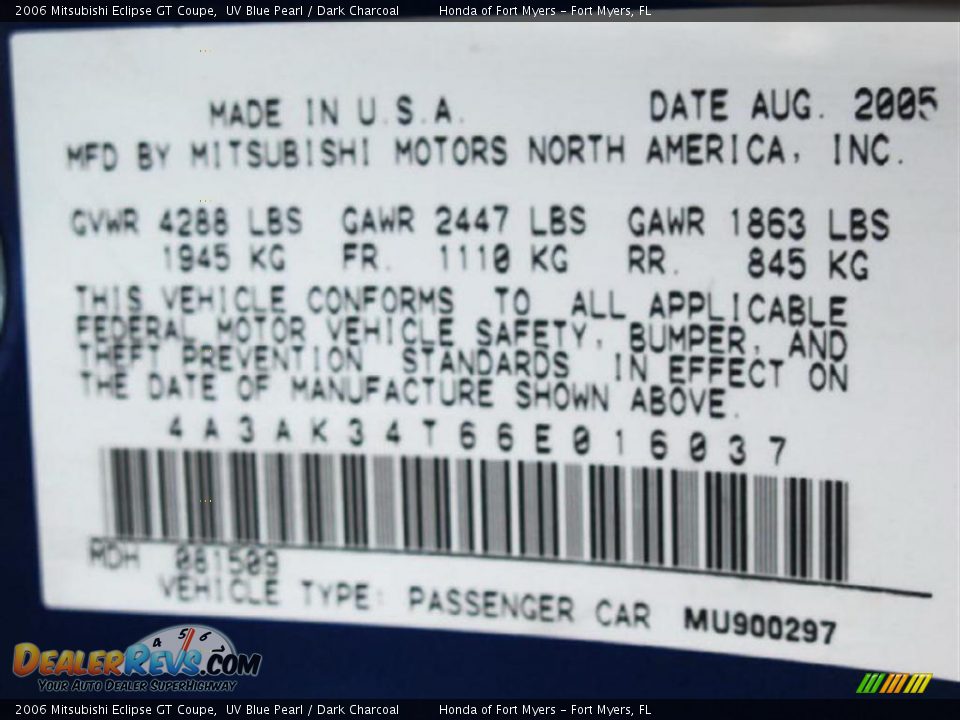 2006 Mitsubishi Eclipse GT Coupe UV Blue Pearl / Dark Charcoal Photo #20