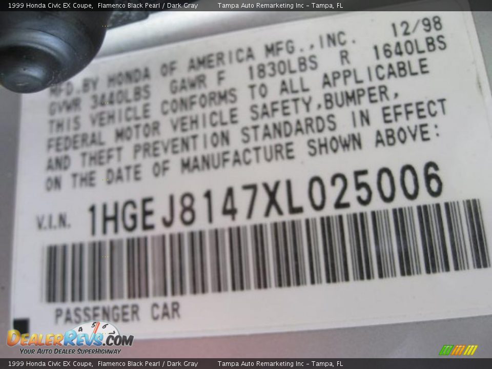 1999 Honda Civic EX Coupe Flamenco Black Pearl / Dark Gray Photo #31