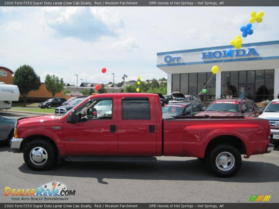 2000 Ford F350 Super Duty Lariat Crew Cab Dually Red / Medium Parchment Photo #2