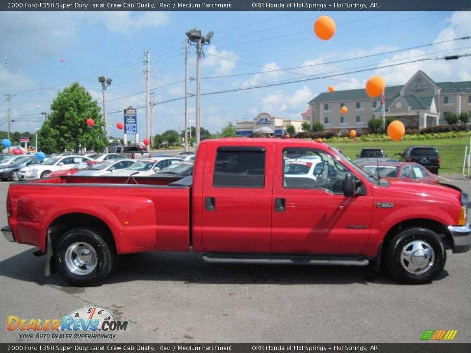 2000 Ford F350 Super Duty Lariat Crew Cab Dually Red / Medium Parchment Photo #6