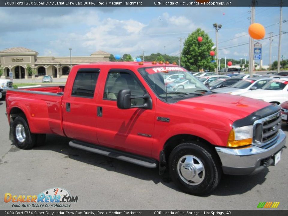 2000 Ford F350 Super Duty Lariat Crew Cab Dually Red / Medium Parchment Photo #7
