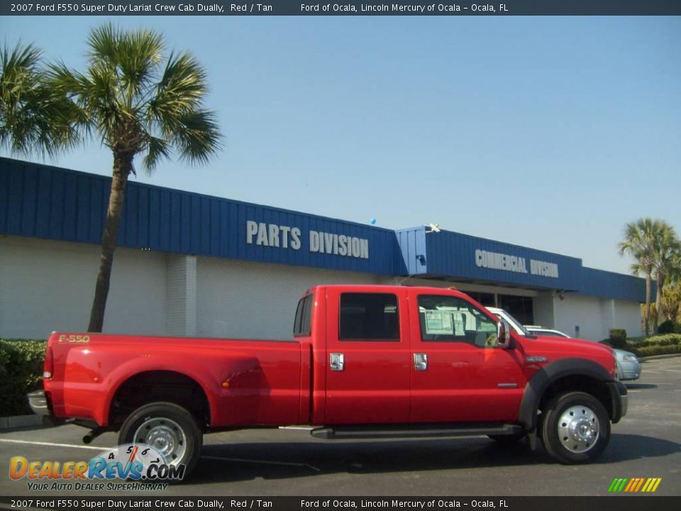2007 Ford F550 Super Duty Lariat Crew Cab Dually Red / Tan Photo #2