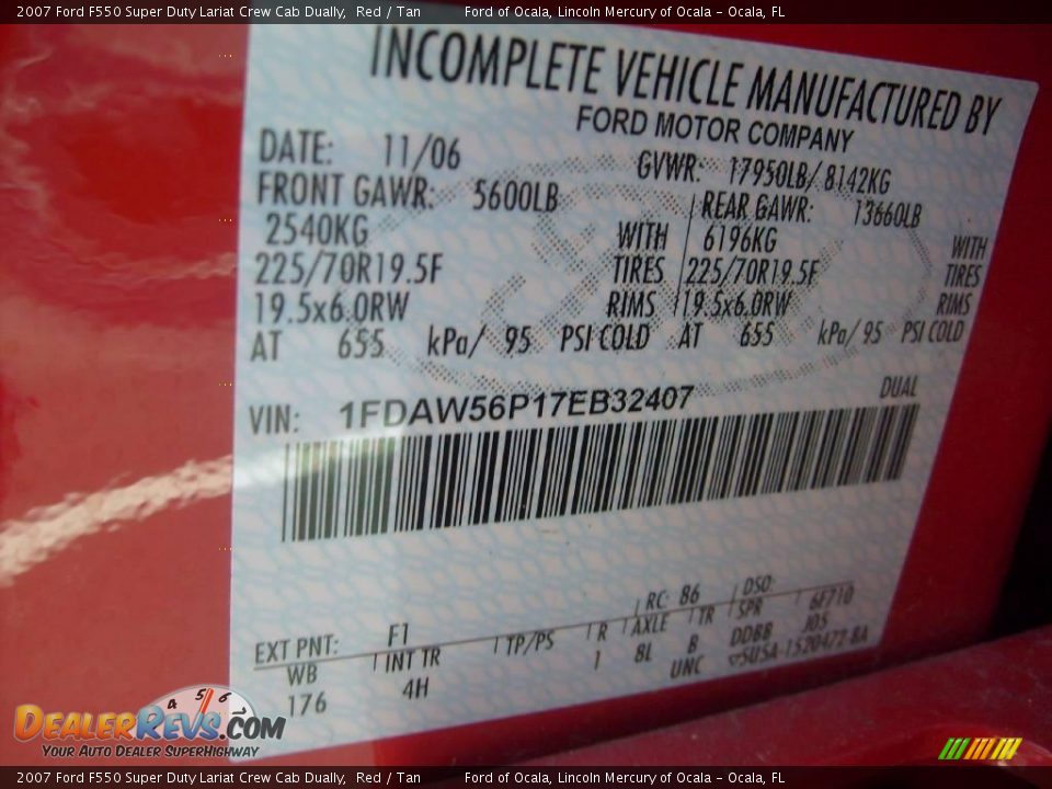 2007 Ford F550 Super Duty Lariat Crew Cab Dually Red / Tan Photo #15