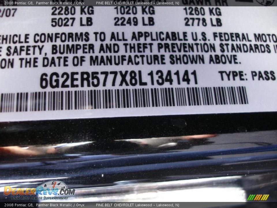 2008 Pontiac G8 Panther Black Metallic / Onyx Photo #15