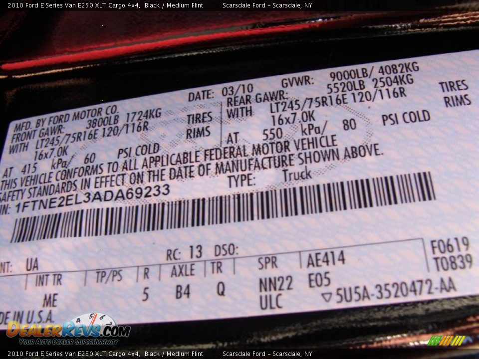 2010 Ford E Series Van E250 XLT Cargo 4x4 Black / Medium Flint Photo #26