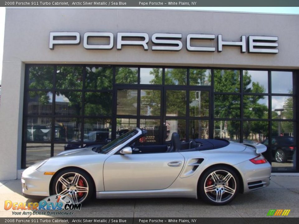 2008 Porsche 911 Turbo Cabriolet Arctic Silver Metallic / Sea Blue Photo #1