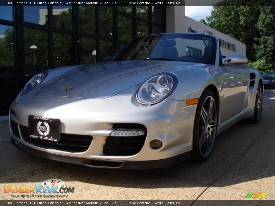 2008 Porsche 911 Turbo Cabriolet Arctic Silver Metallic / Sea Blue Photo #2