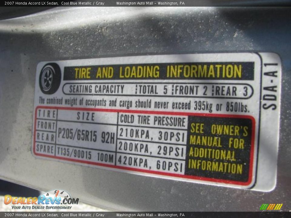 2007 Honda Accord LX Sedan Cool Blue Metallic / Gray Photo #15