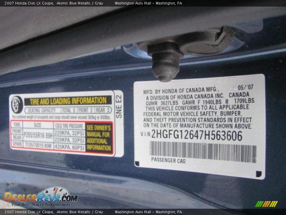 2007 Honda Civic LX Coupe Atomic Blue Metallic / Gray Photo #19