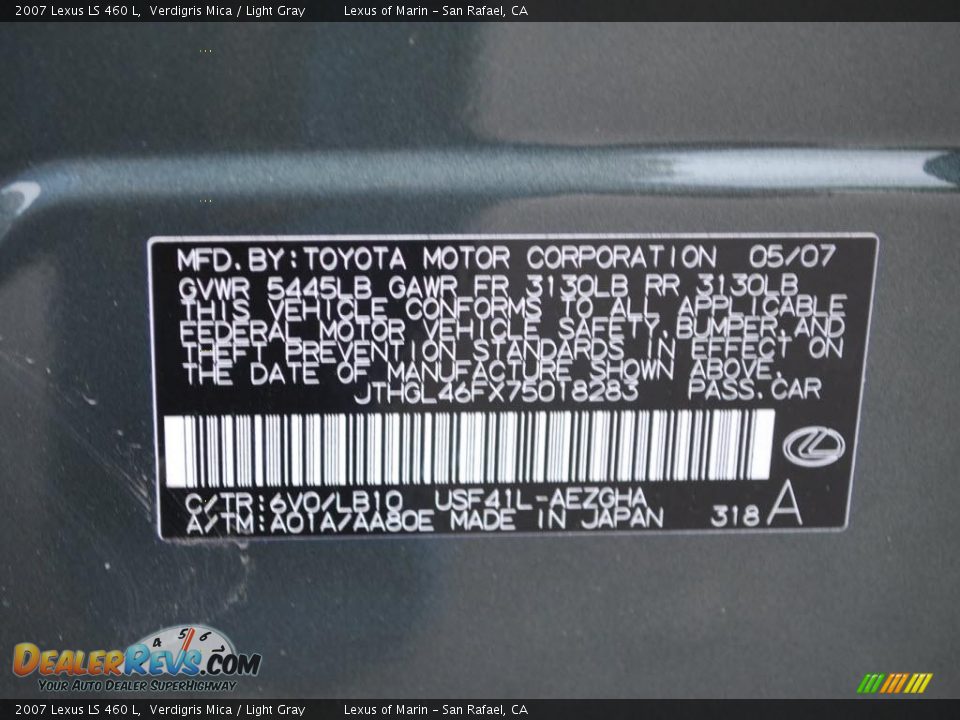 2007 Lexus LS 460 L Verdigris Mica / Light Gray Photo #19