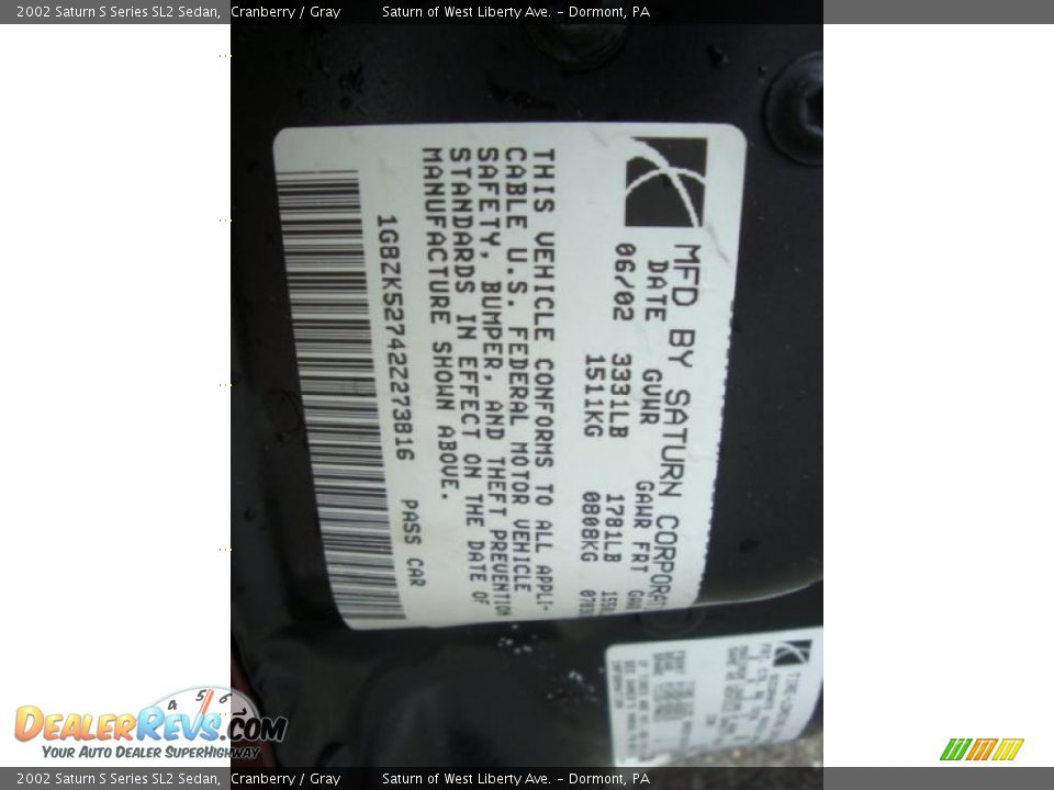 2002 Saturn S Series SL2 Sedan Cranberry / Gray Photo #14