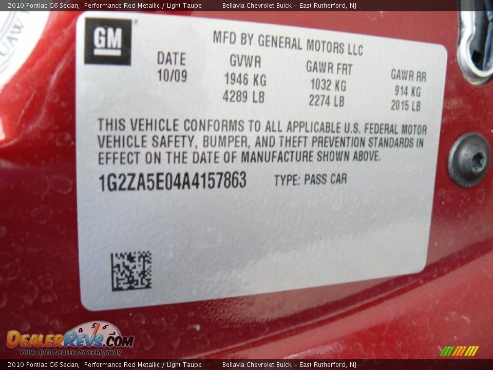 2010 Pontiac G6 Sedan Performance Red Metallic / Light Taupe Photo #15