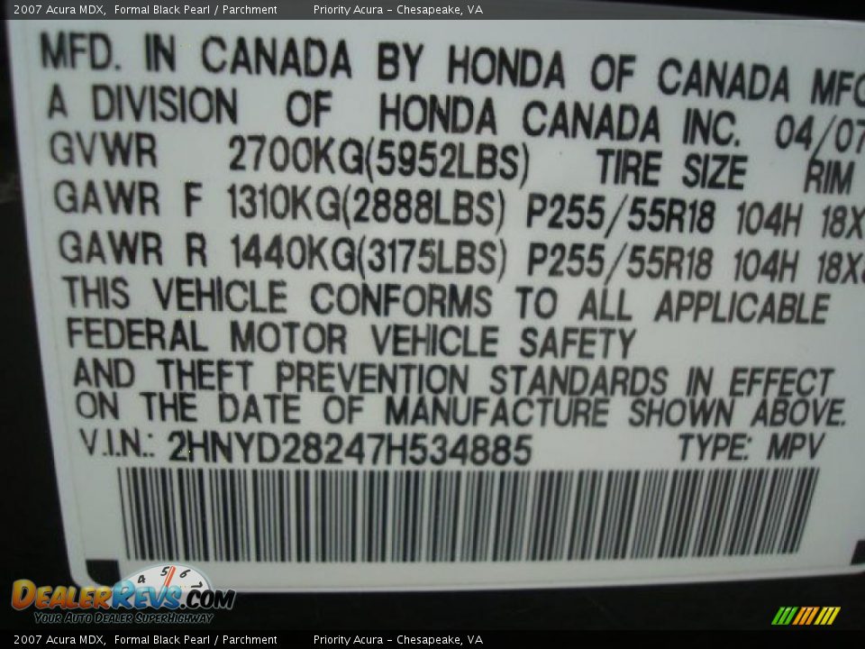 2007 Acura MDX Formal Black Pearl / Parchment Photo #26