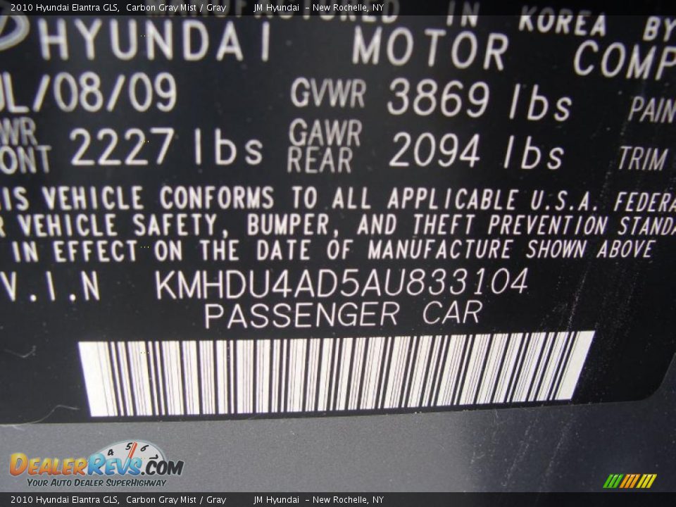 2010 Hyundai Elantra GLS Carbon Gray Mist / Gray Photo #27