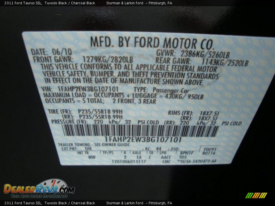 2011 Ford Taurus SEL Tuxedo Black / Charcoal Black Photo #19