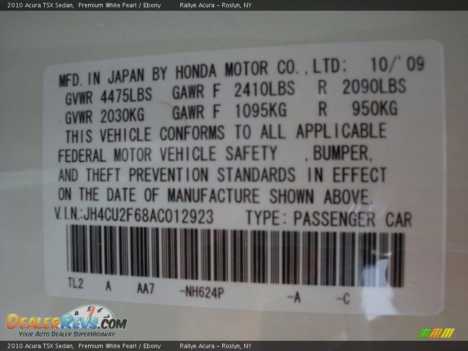 2010 Acura TSX Sedan Premium White Pearl / Ebony Photo #17