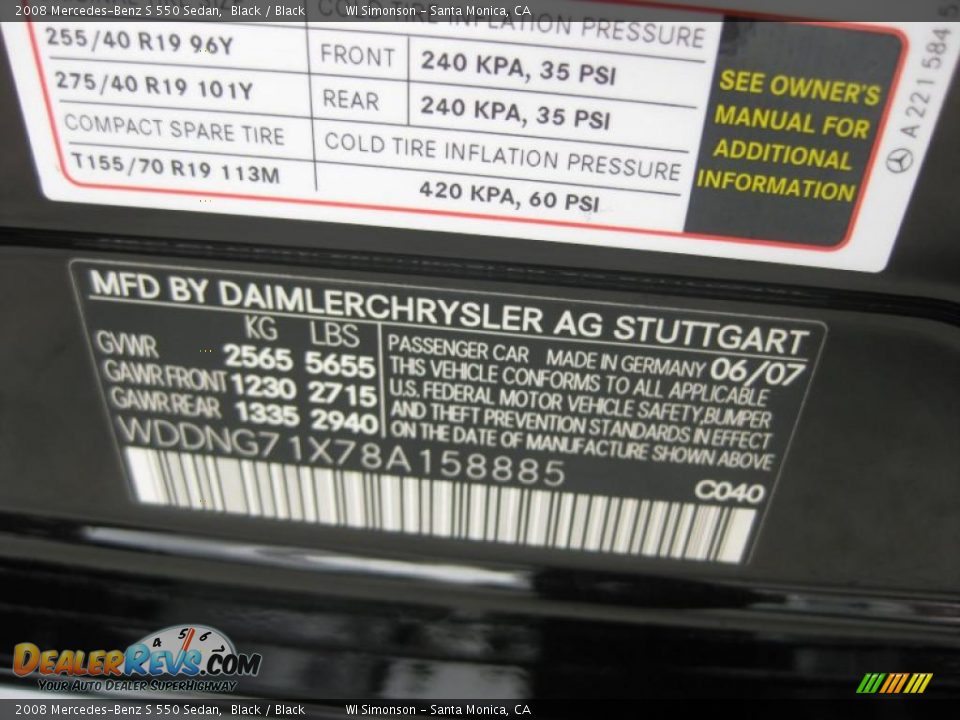 2008 Mercedes-Benz S 550 Sedan Black / Black Photo #23