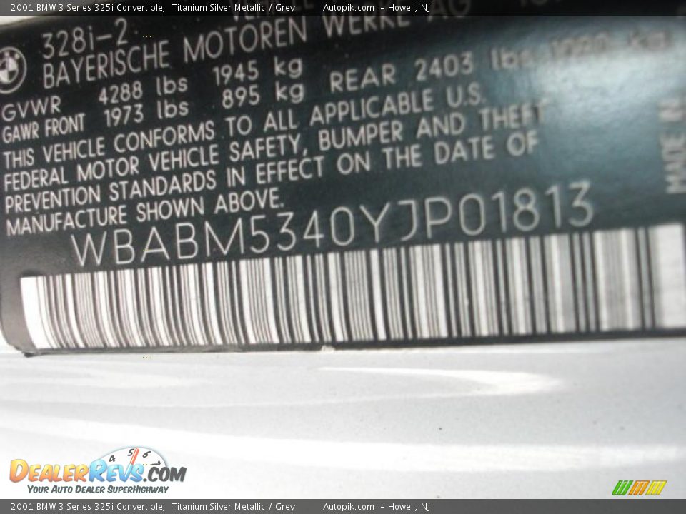 2001 BMW 3 Series 325i Convertible Titanium Silver Metallic / Grey Photo #14