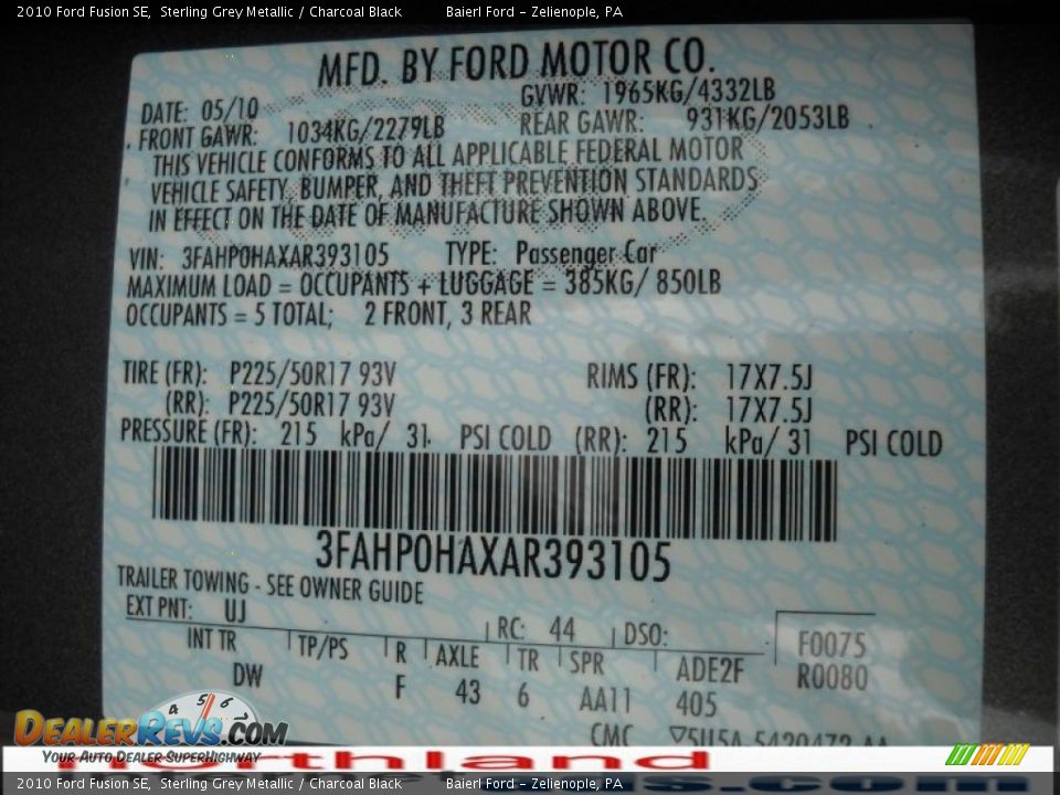 2010 Ford Fusion SE Sterling Grey Metallic / Charcoal Black Photo #12