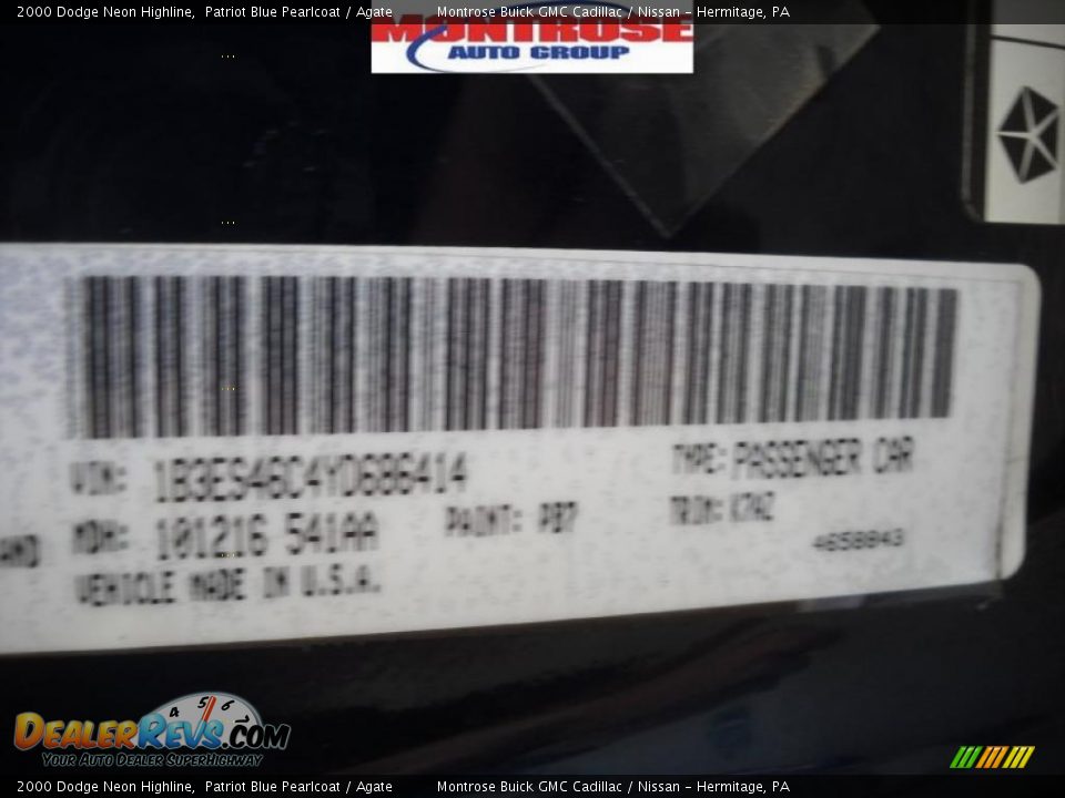 2000 Dodge Neon Highline Patriot Blue Pearlcoat / Agate Photo #11