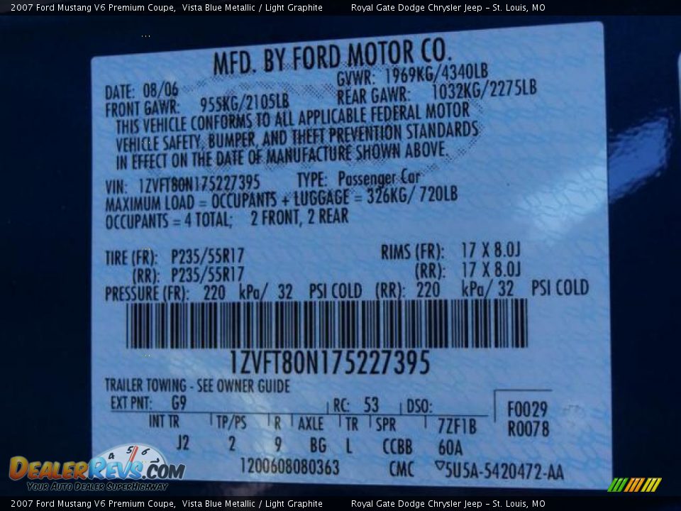 2007 Ford Mustang V6 Premium Coupe Vista Blue Metallic / Light Graphite Photo #17