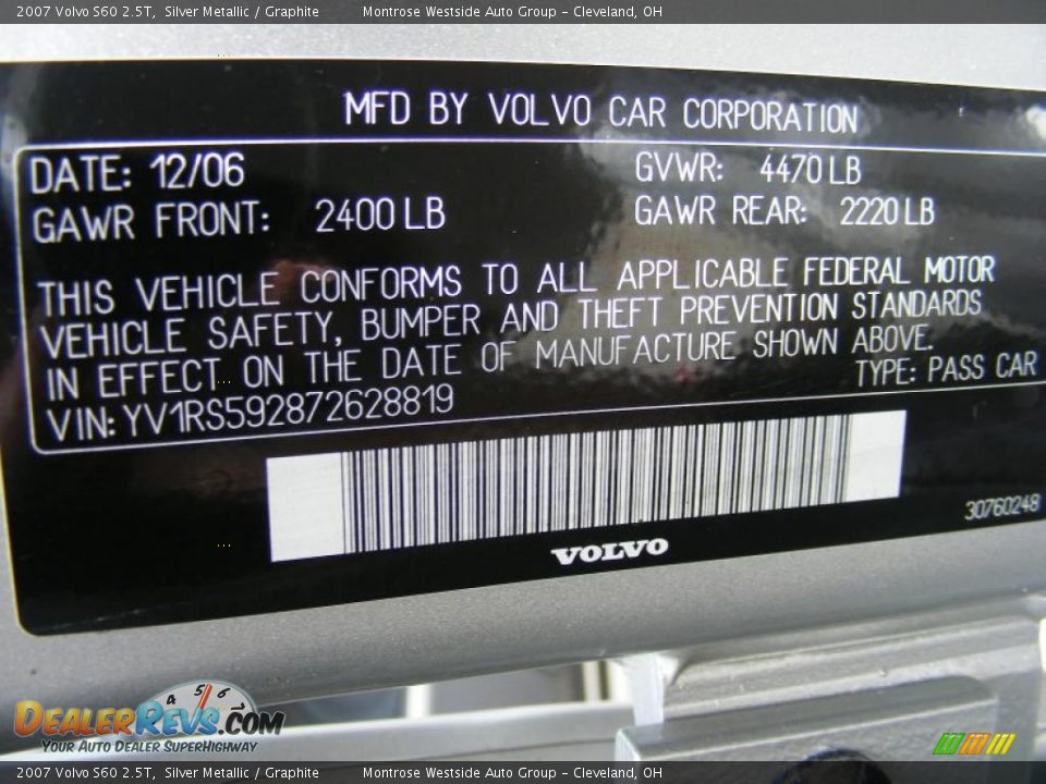 2007 Volvo S60 2.5T Silver Metallic / Graphite Photo #31