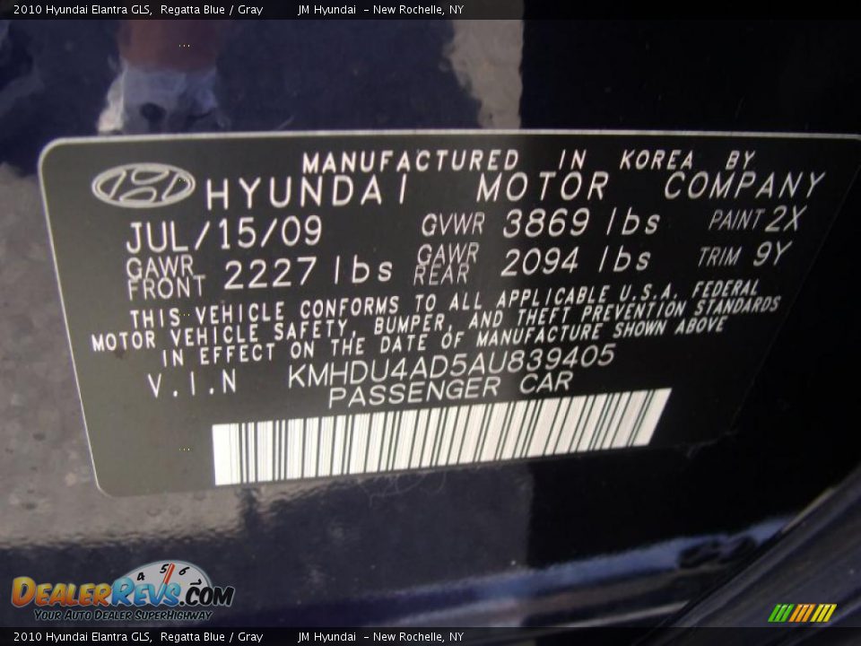 2010 Hyundai Elantra GLS Regatta Blue / Gray Photo #27