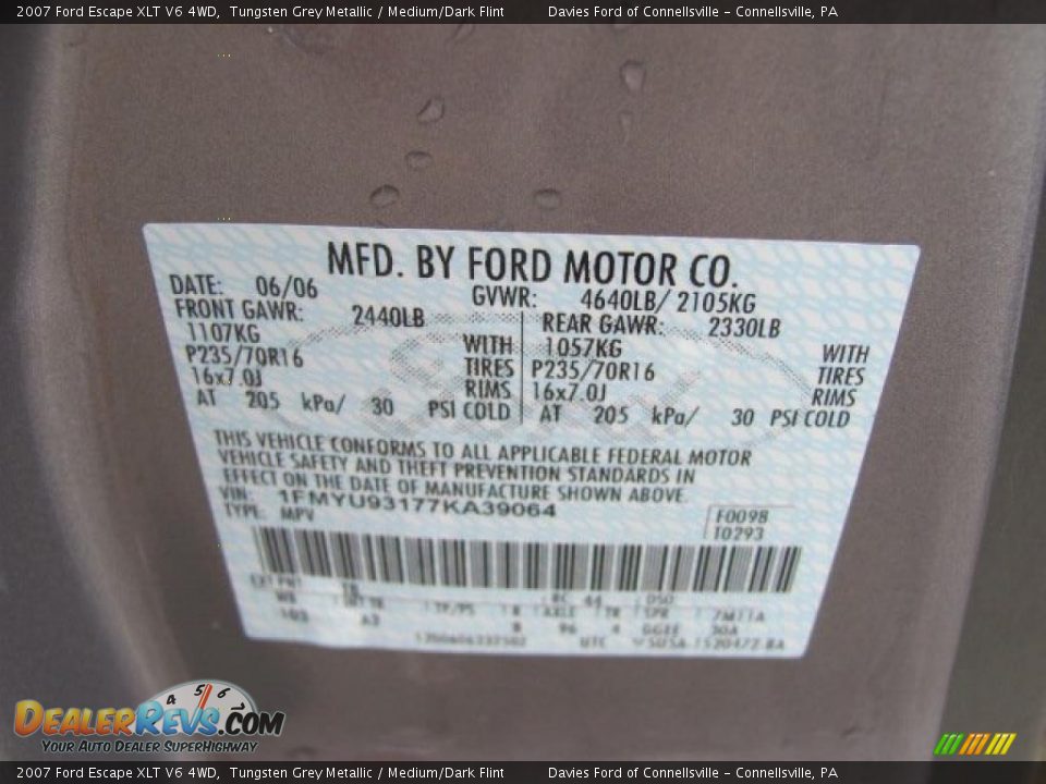 2007 Ford Escape XLT V6 4WD Tungsten Grey Metallic / Medium/Dark Flint Photo #14